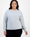 Id Ideology Plus Size Ottoman Knit Crewneck Pullover Top, Macy's Exclusive In Blue