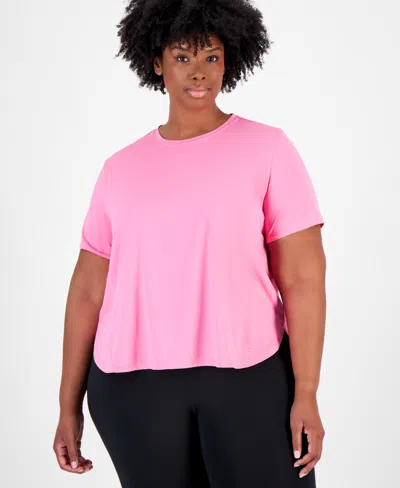 Id Ideology Plus Size Perforated Pieced Short-sleeve T-shirt, Created For Macy's In Pop Pink
