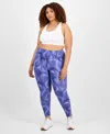 Id Ideology Plus Size Printed Compression Leggings, Exclusively At Macy's In Purple Cab
