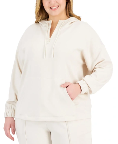 Id Ideology Plus Size Quarter Zip Hooded Sweatshirt, Created For Macy's In Antique Ivory