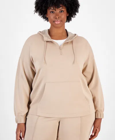 Id Ideology Plus Size Quarter Zip Hooded Sweatshirt, Created For Macy's In Organic Sand