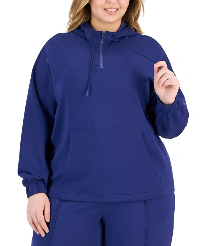 Id Ideology Plus Size Quarter Zip Hooded Sweatshirt, Created For Macy's In Tartan Blue