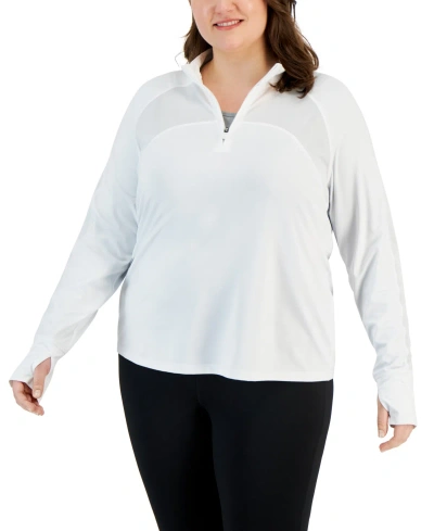 Id Ideology Plus Size Quarter Zip Long Sleeve Top, Created For Macy's In Bright White