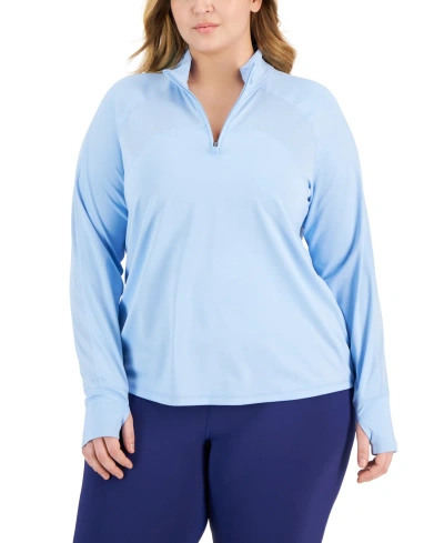 Id Ideology Plus Size Quarter Zip Long Sleeve Top, Created For Macy's In Skysail Blue