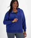Id Ideology Plus Size Relaxed Full-zip Fleece Hoodie, Created For Macy's In Tartan Blue