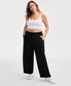 Id Ideology Plus Size Relaxed High-rise Fleece Pants, Macy's Exclusive In Black