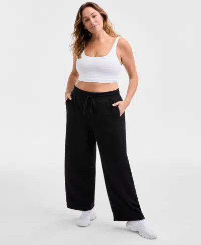 Id Ideology Plus Size Relaxed High-rise Fleece Pants, Macy's Exclusive In Black