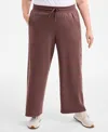 Id Ideology Plus Size Relaxed High-rise Fleece Pants, Macy's Exclusive In Brown
