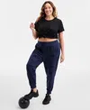 Id Ideology Plus Size Relaxed High-rise Marble Fleece Joggers, Macy's Exclusive In Black