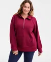 Id Ideology Plus Size Relaxed Quilted Half-zip Hoodie, Macy's Exclusive In Red