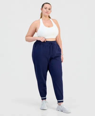 Id Ideology Plus Size Ribbed Fleece Ankle Jogger Pants, Macy's Exclusive In Blue