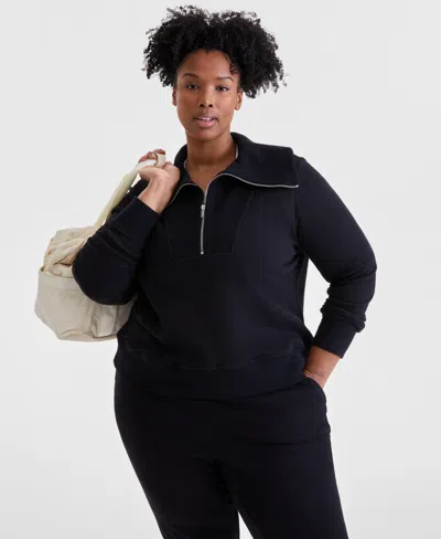 Id Ideology Plus Size Shawl-collar Quarter-zip Top, Exclusively At Macy's In Deep Black