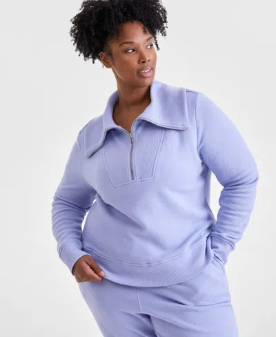 Id Ideology Plus Size Shawl-collar Quarter-zip Top, Exclusively At Macy's In Thistle Down