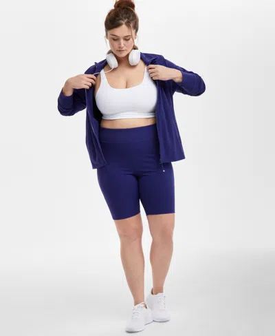 Id Ideology Plus Size Soft 10" Bike Shorts, Exclusively At Macy's In Tartan Blue