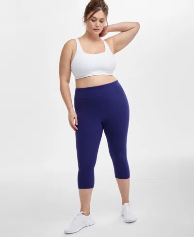 Id Ideology Plus Size Soft Cropped Leggings, Exclusively At Macy's In Tartan Blue