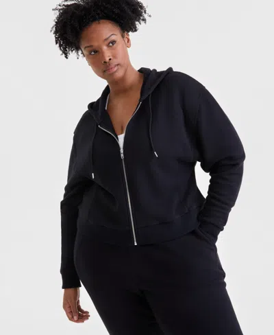 Id Ideology Plus Size Soft Touch Full-zip Hoodie, Exclusively At Macy's In Deep Black