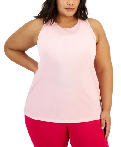 Id Ideology Plus Size Solid Birdseye Mesh Racerback Tank Top, Created For Macy's In Pink Icing