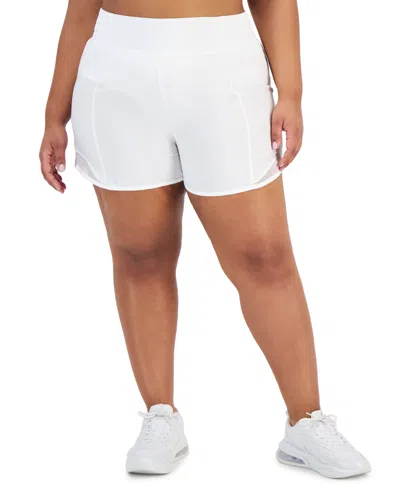Id Ideology Plus Size Solid Elastic-back Woven Running Shorts, Created For Macy's In Bright White