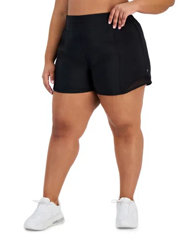 Id Ideology Plus Size Solid Elastic-back Woven Running Shorts, Created For Macy's In Deep Black