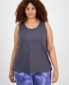 Id Ideology Plus Size Solid Essentials Crewneck Tank Top, Created For Macy's In Ebony Grey