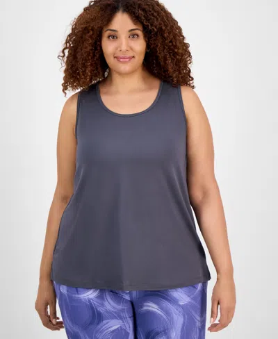 Id Ideology Plus Size Solid Essentials Crewneck Tank Top, Created For Macy's In Ebony Grey