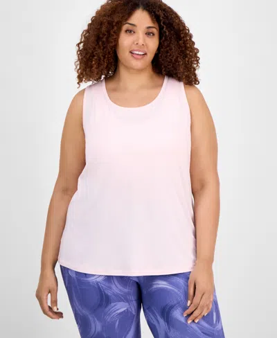 Id Ideology Plus Size Solid Essentials Crewneck Tank Top, Created For Macy's In Lt Berry