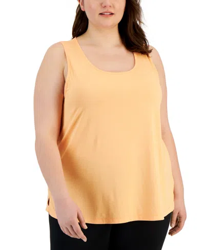 Id Ideology Plus Size Solid Essentials Crewneck Tank Top, Created For Macy's In Melon Sorbet