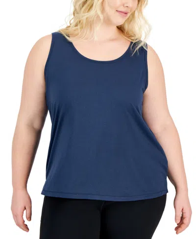 Id Ideology Plus Size Solid Essentials Crewneck Tank Top, Created For Macy's In Navy Serenity,deep Black