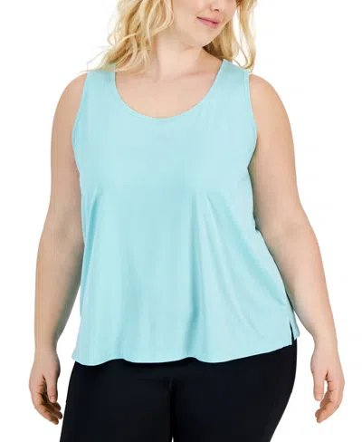 Id Ideology Plus Size Solid Essentials Crewneck Tank Top, Created For Macy's In Ocean Sight