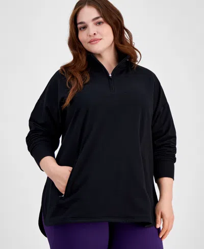 Id Ideology Plus Size Stand Collar Quarter-zip Long-sleeve Top, Created For Macy's In Deep Black