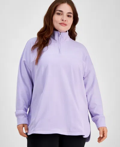 Id Ideology Plus Size Stand Collar Quarter-zip Long-sleeve Top, Created For Macy's In Lavendar Satch