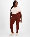 Id Ideology Plus Size Stretch Full-length Leggings, Created For Macy's In Deep Burgundy