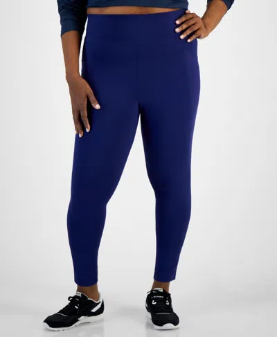 Id Ideology Plus Size Stretch Full-length Leggings, Created For Macy's In Tartan Blue