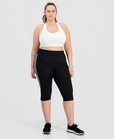 Id Ideology Plus Size Studio Side-stripe Cropped Leggings, Macy's Exclusive In Black