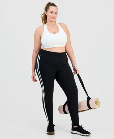 Id Ideology Plus Size Studio Side-stripe Leggings, Macy's Exclusive In Black