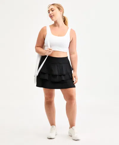 Id Ideology Plus Size Tiered Flounced Skort, Macy's Exclusive In White