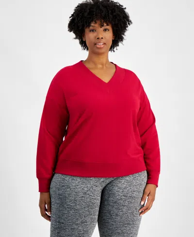 Id Ideology Plus Size V-neck Fleece Sweatshirt, Created For Macy's In Cranberry Whip