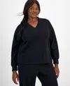 Id Ideology Plus Size V-neck Fleece Sweatshirt, Created For Macy's In Deep Black