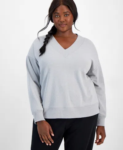 Id Ideology Plus Size V-neck Fleece Sweatshirt, Created For Macy's In Zinc Hthr