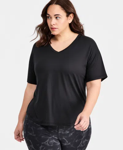 Id Ideology Plus Size V-neck Performance Tee, Macy's Exclusive In Black