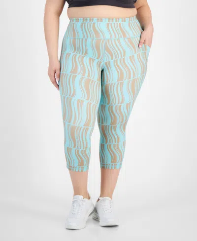 Id Ideology Plus Size Wavy Geo Printed High Rise Crop Leggings, Created For Macy's In Ocean Sigh