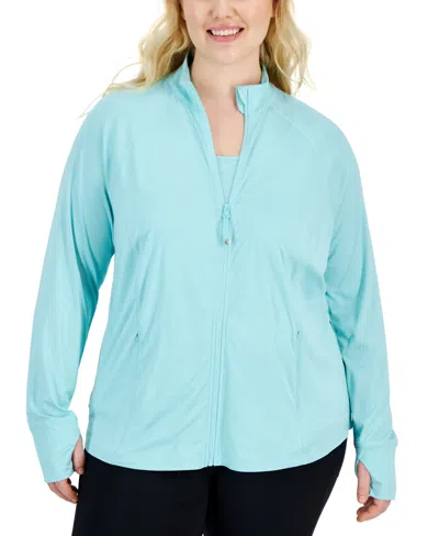 Id Ideology Plus Size Zip-front Long Sleeve Jacket, Created For Macy's In Ocean Sight