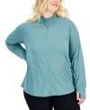 ID IDEOLOGY PLUS SIZE ZIP-FRONT LONG SLEEVE JACKET, CREATED FOR MACY'S