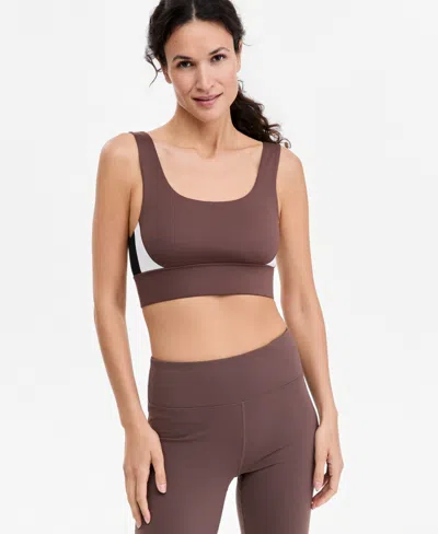 Id Ideology Scoop-neck Wireless Medium-impact Sports Bra, Macy's Exclusive In Brownie
