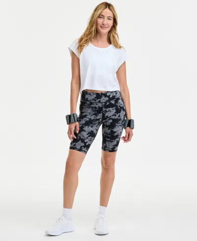 Id Ideology Women's Abstract-print Soft Bike Shorts, Exclusively At Macy's In Black