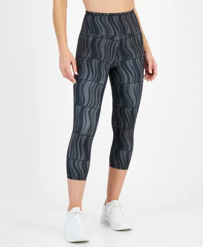 Id Ideology Women's Active Wavey-print Cropped Compression Leggings, Created For Macy In Deep Black