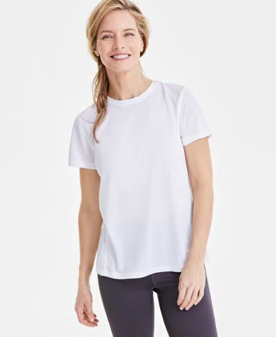 Id Ideology Women's Birdseye Mesh Short-sleeve T-shirt, Created For Macy's In Bright White
