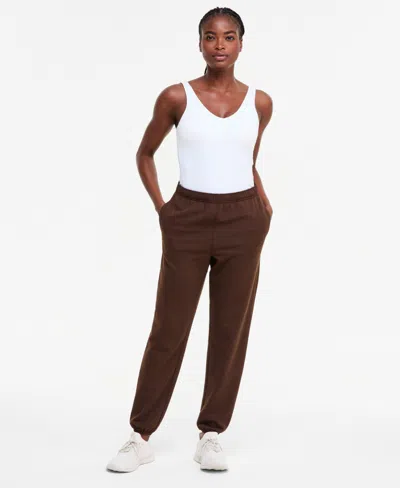 Id Ideology Women's Boyfriend Fleece Jogger Pants, Macy's Exclusive In Brown