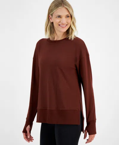 Id Ideology Women's Comfort Crewneck Long-sleeve Tunic Top, Created For Macy's In Deep Burgundy