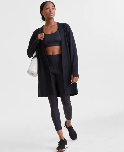 Id Ideology Women's Comfort Flow Ribbed Knit Open Cardigan, Exclusive At Macy's In Deep Black